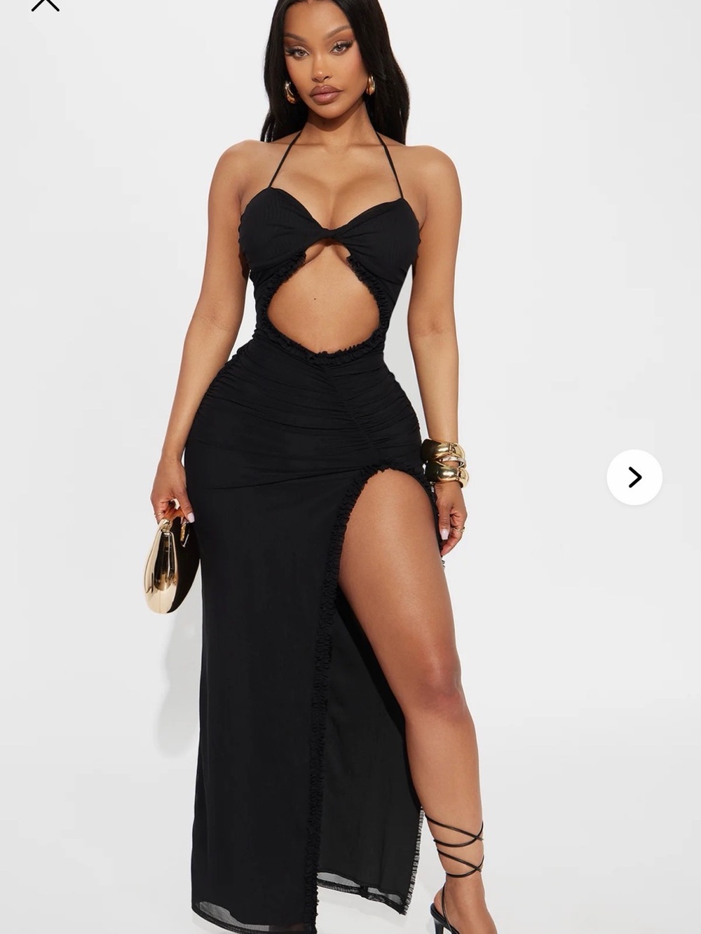 Fashion Nova Black Halter Cutout Maxi Dress with High Slit - Shayla mesh